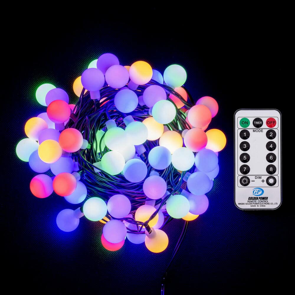Rynx | Vickerman 100 Lights Multicolor Led Indoor/Outdoor 8 Function Cherry Light Set With Remote Control.