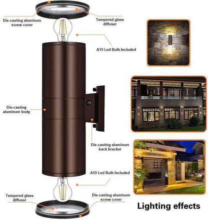 Rynx | Rosykite Outdoor Wall Lamps - Twilight to Dawn Modern Wall Lamps, 2 Light Bulbs Included, Brown Aluminum