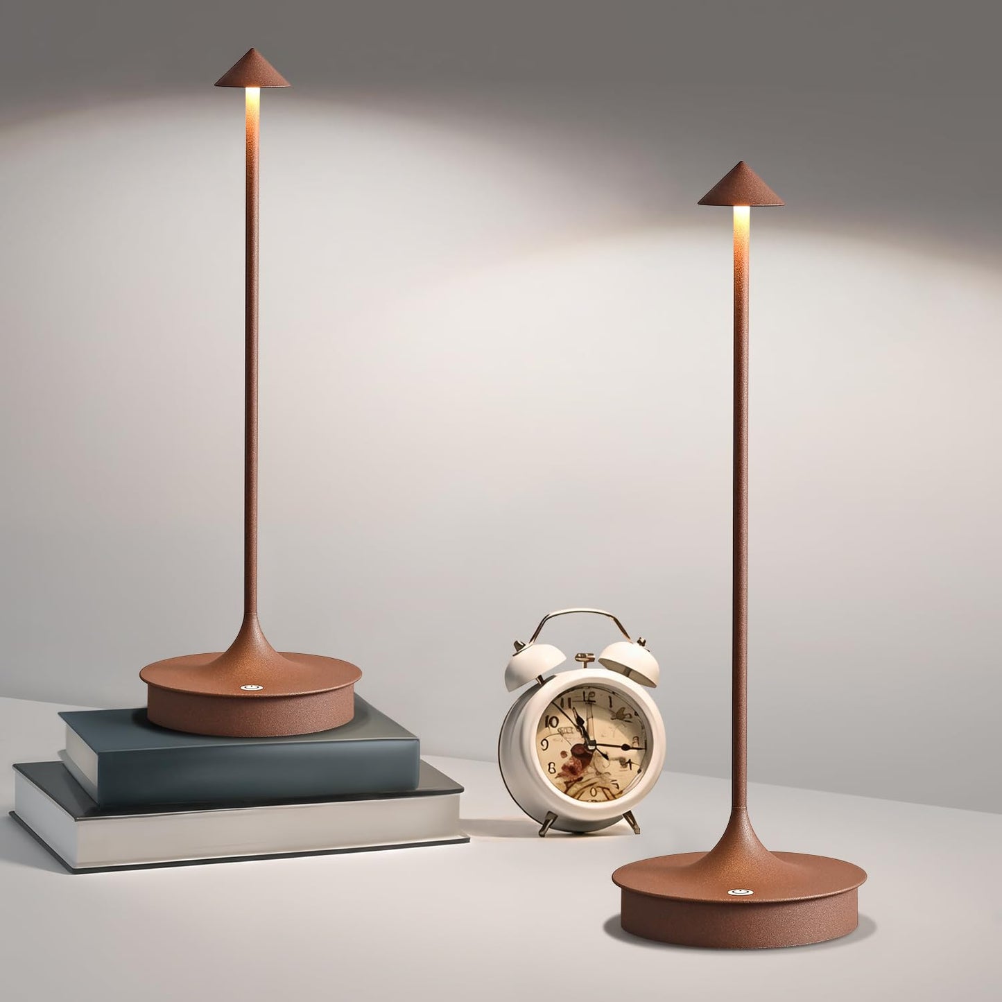 Rynx | LED table lamp without cord rechargeable battery-powered 4000mah table lamp touch-dimmable light outdoor waterproof portable wireless table light for dining room restaurant bar indoor/outdoor use (Brown-2pk)