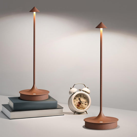 Rynx | LED table lamp without cord rechargeable battery-powered 4000mah table lamp touch-dimmable light outdoor waterproof portable wireless table light for dining room restaurant bar indoor/outdoor use (Brown-2pk)