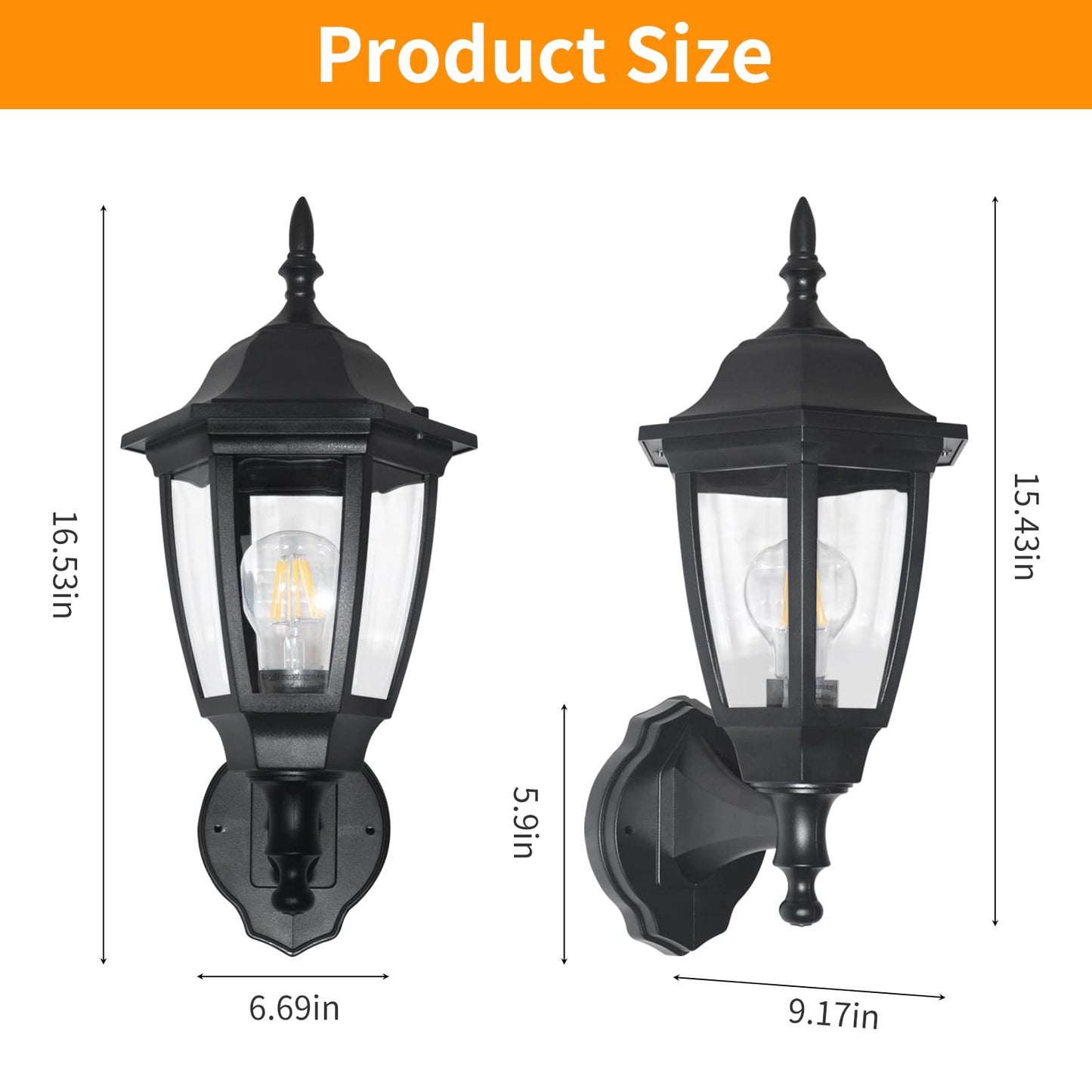 Rynx | Fudesy 1-Pack Black Outdoor Wall Lamp, 15 1/3", Dimmable LED Light Bulb Included, Anti