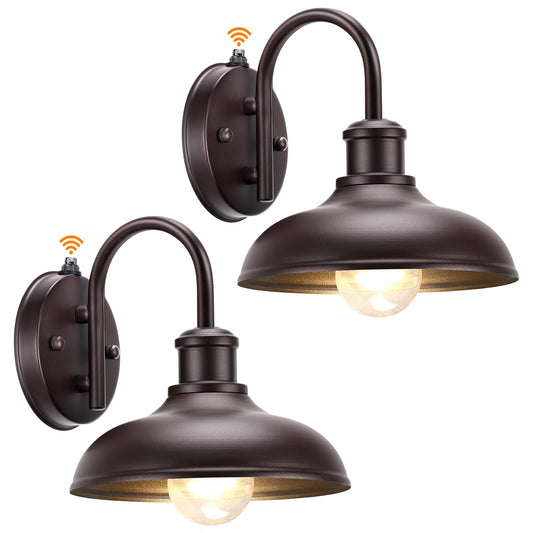 Rynx | 2-Pack Dusk To Dawn Gooseneck Outdoor Light Fixtures, Country Barn Light For Veranda, Industrial Brown Outdoor Wall Lamp For Garage, Patio, E26 Base Rustproof For Garage Front Door Entrance Door