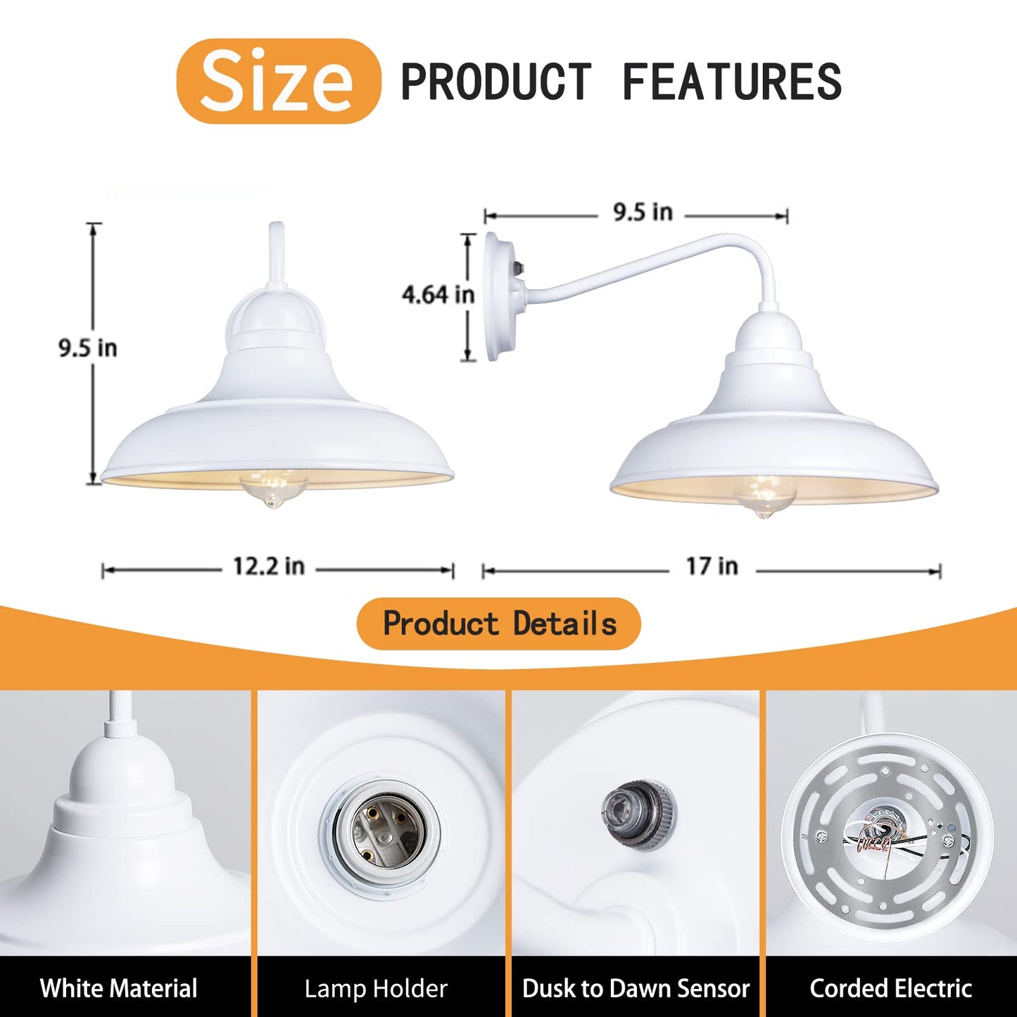 Rynx | Ptrworoa Dusk To Dawn Outdoor Wall Candle Holders, 2 Pack Farm Metal Lanterns, White
