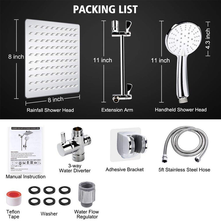 Rynx | Square Dual Shower Head Traditional Wall Mounted Metal Dual Shower Head