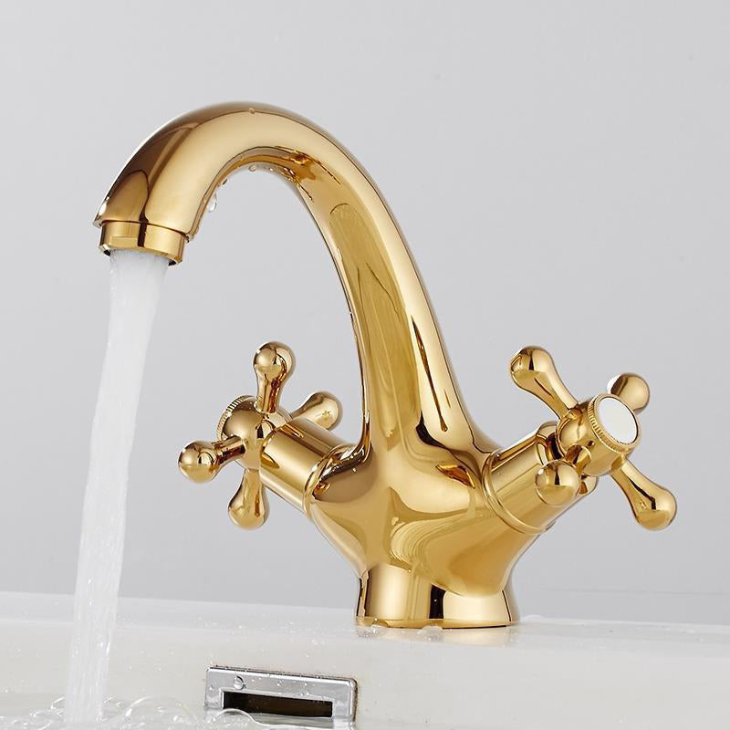 Rynx | Centered Basin Faucet Single Hole Bathroom Faucet with 2 Cross Handles