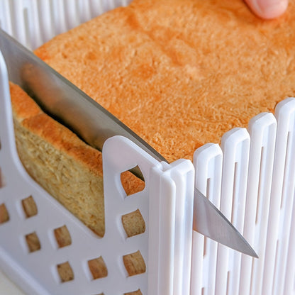 Rynx | Adjustable Bread Slicer - Foldable White Plastic Toast Cutting Guide for Uniform Loaf Slicing in Home Kitchen