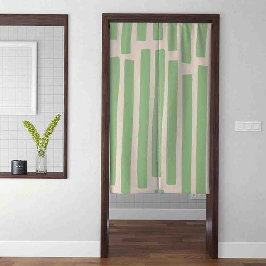 Rynx | Cream Basic Green Striped Art Door Curtain, Multiple Sizes Floral Door Curtains, Unique Door Decoration, Boho Door Covering, Customizable Door Curtains