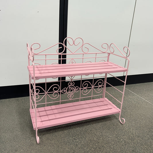Rynx | 1pc Pink 2-Tier Klappbarer Metall- und Holzlagerregal – Eleganter Thekenorganizer für Schlafzimmer, Küche, Bad, Wohnzimmer oder Gartendekor, Wohnzimmerlagerung, Nutzregale