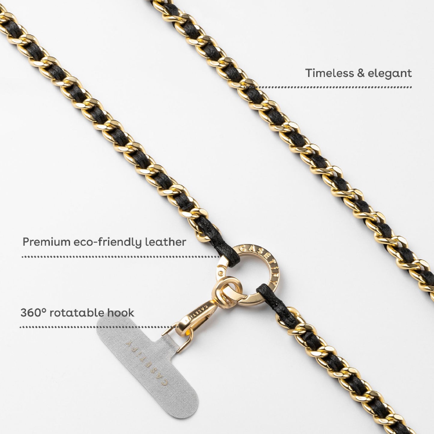 Rynx | Leather chain shoulder strap - Black in champagne gold
