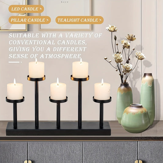 Rynx | Elegant Black Candelabra Table Decoration – 5-Column Candle Holder For Weddings, Parties, Dinner Table