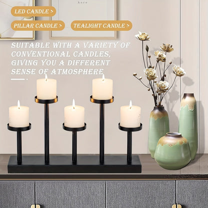 Rynx | Elegant Black Candelabra Table Decoration – 5-Column Candle Holder For Weddings, Parties, Dinner Table
