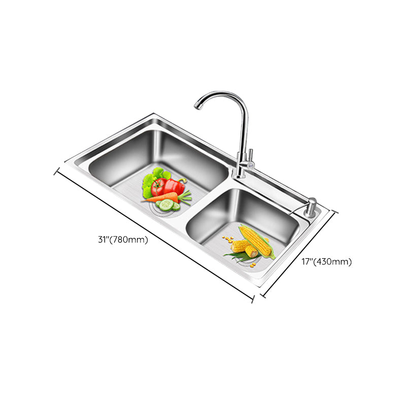 Rynx | Modern Style Kitchen Sink Stainless Steel 2 Holes Top Mount Kitchen Sink