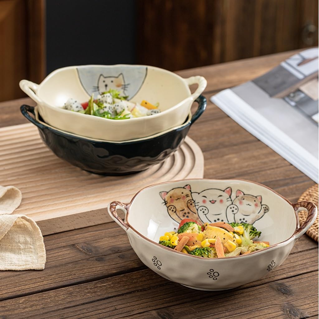 Rynx | 7.5 inch cat design ceramic soup bowl with handle