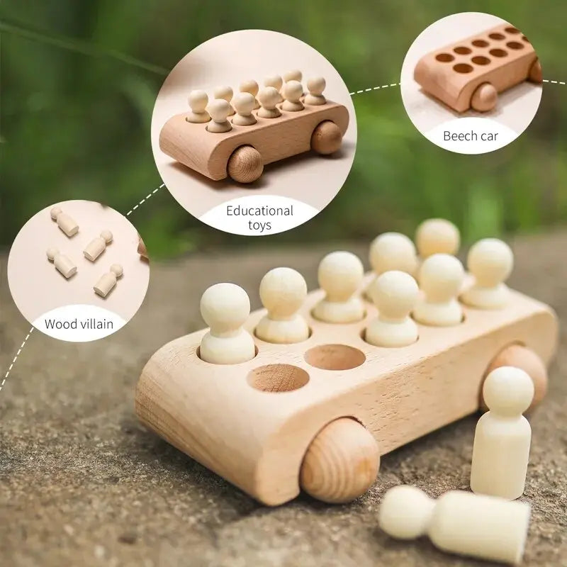Rynx | Educational Wooden Train Set for Babies - Montessori-Inspired Learning Toy with Trolley and Number Blocks