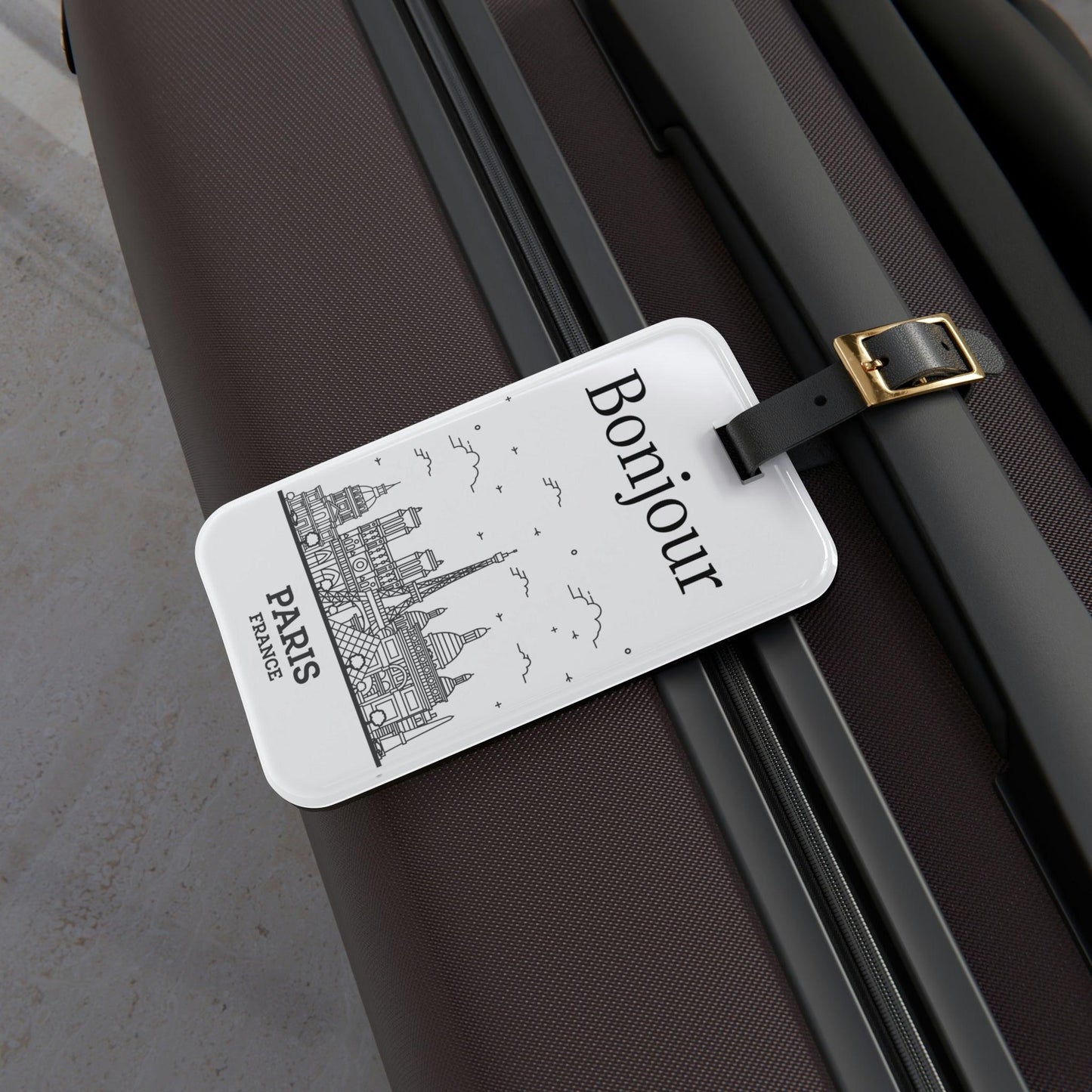 Rynx | Elegant personalized acrylic luggage tags with stylish leather strap for discerning travelers