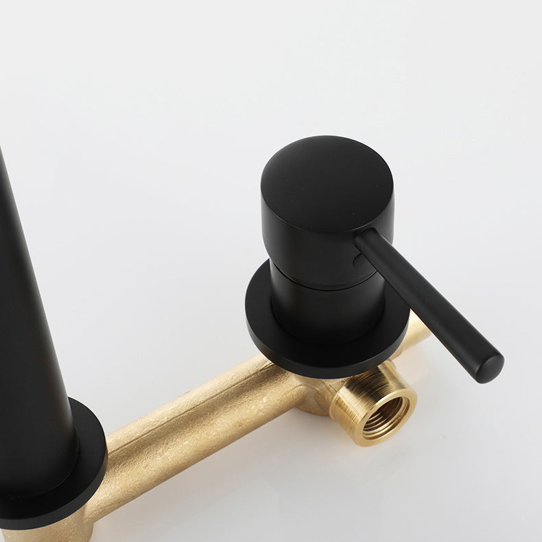 Rynx | Industrial Sink Faucet Brass Lever Handles Low Arc Wall Mounted Bathroom Faucet