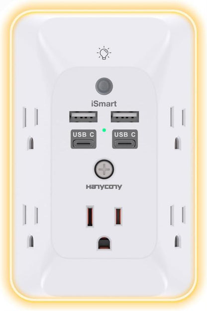 Rynx | Outlet Extender with Night Light, Multi Plug Outlet, USB Wall Charger Surge Protector
