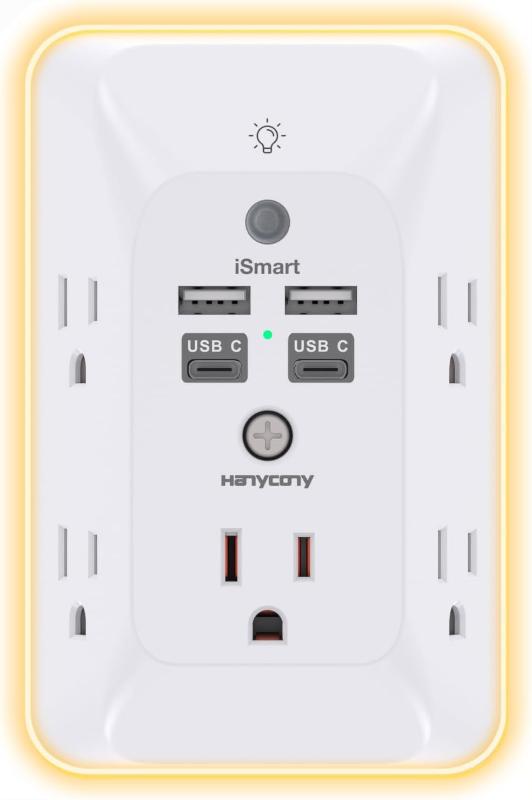 Rynx | Outlet Extender with Night Light, Multi Plug Outlet, USB Wall Charger Surge Protector