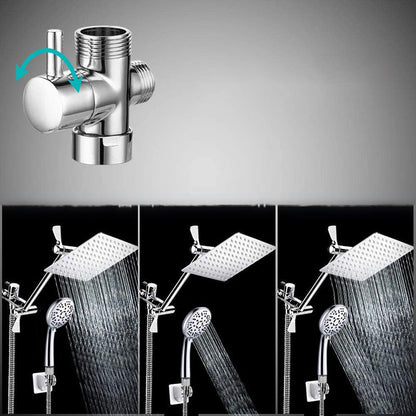 Rynx | Modern Style Dual Showerhead 9-Spray Silver Wall-Mounted Showerhead