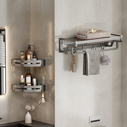 Rynx | Aluminum modern bathroom accessories set polished gray bathroom shelf/paper holder/robe hook