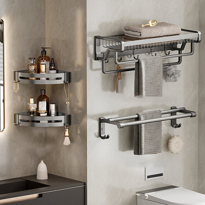 Rynx | Aluminum modern bathroom accessories set polished gray bathroom shelf/paper holder/robe hook