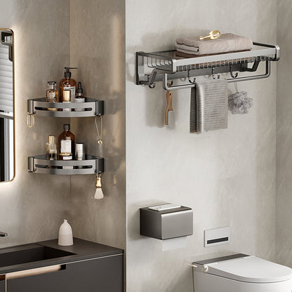 Rynx | Aluminum modern bathroom accessories set polished gray bathroom shelf/paper holder/robe hook