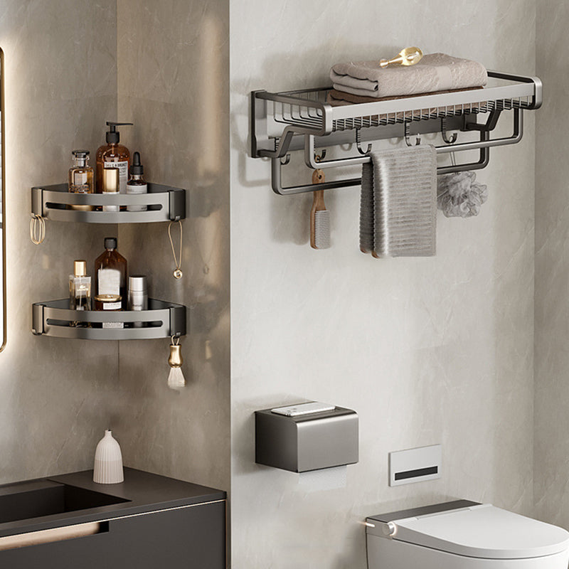 Rynx | Aluminum modern bathroom accessories set polished gray bathroom shelf/paper holder/robe hook