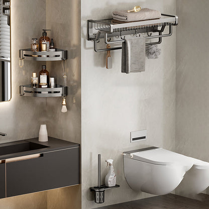 Rynx | Aluminum modern bathroom accessories set polished gray bathroom shelf/paper holder/robe hook