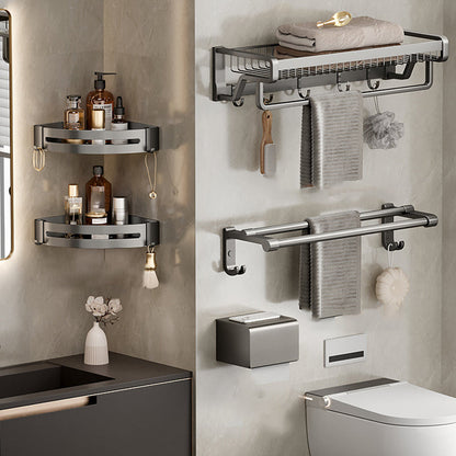 Rynx | Aluminum modern bathroom accessories set polished gray bathroom shelf/paper holder/robe hook