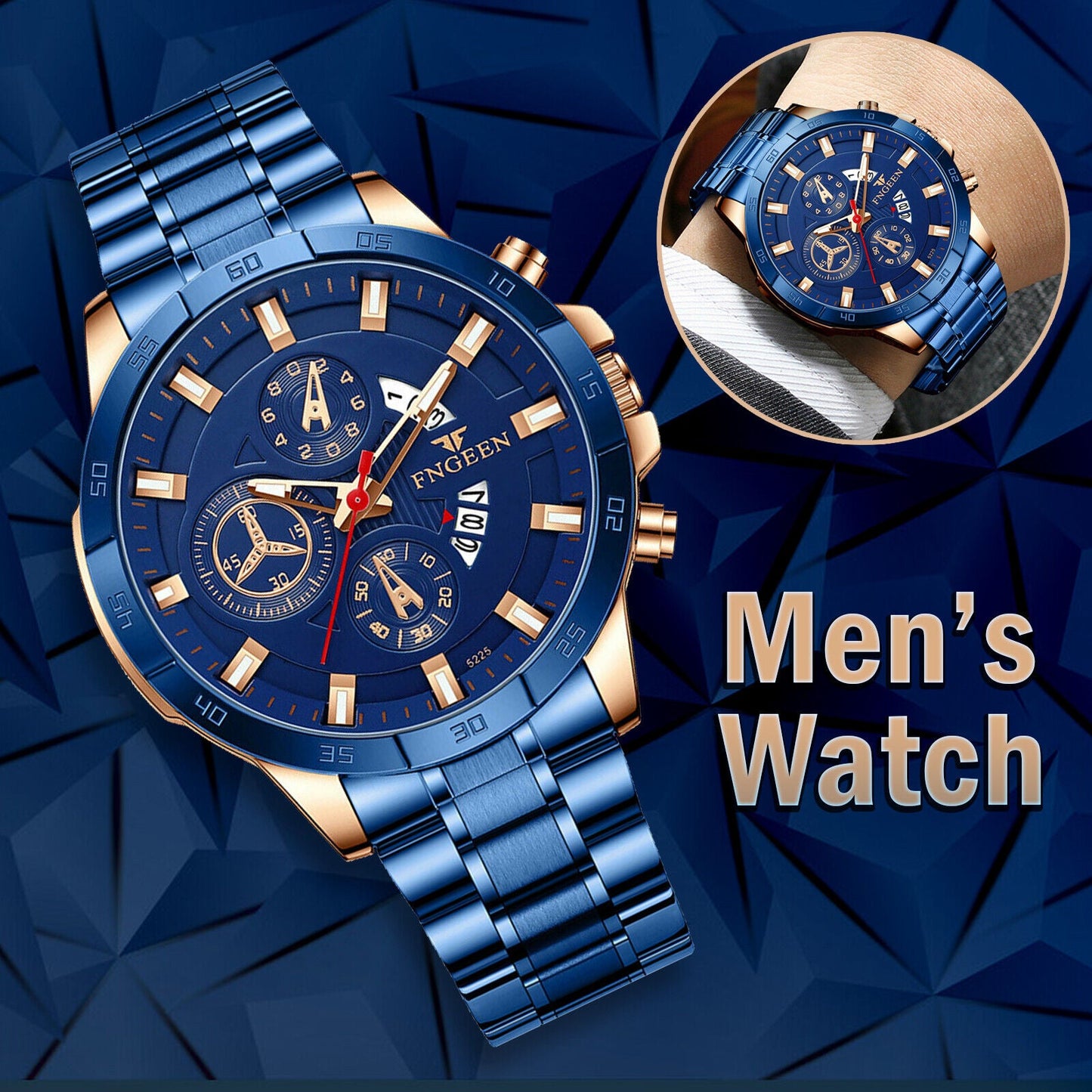 Rynx | Men's watch in stainless steel quartz classic business wristwatch for men - Blue