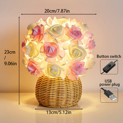 Rynx | FloraGlow - Art Deco USB Rose Table Lamp with Polished Base and Light Bulb