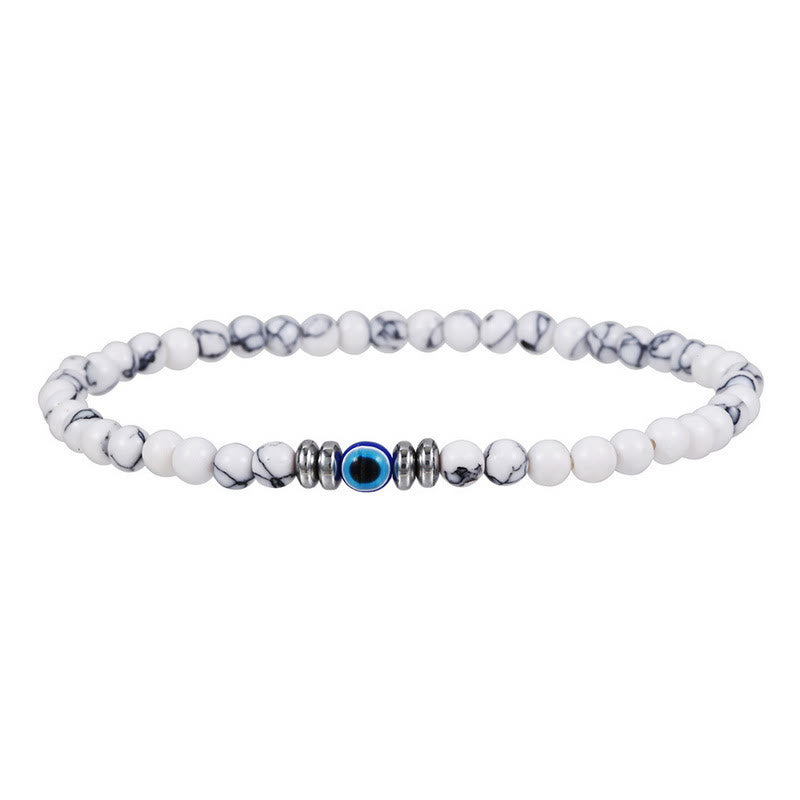 RYNX | Made 4mm Natural Stone Bracelet with Evil Eye - Thor Edition for Men White turquoise