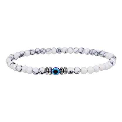 RYNX | Made 4mm Natural Stone Bracelet with Evil Eye - Thor Edition for Men White turquoise