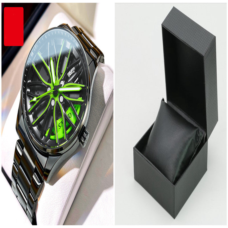 Rynx | Men's fashion hollowed-out luminescent waterproof quartz watch Black and green set