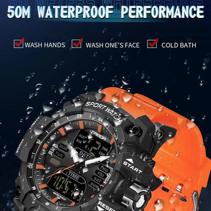 Rynx | Dual Display Sports Watch for Men - Waterproof, Shock Resistant with Multifunctional Digital Display