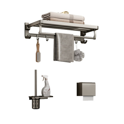 Rynx | Modern Bathroom Accessories Set in Gray with Bathroom Shelf/Towel Holder/Bathrobe Hook & Paper Holder