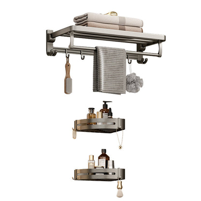 Rynx | Modern Bathroom Accessories Set in Gray with Bathroom Shelf/Towel Holder/Bathrobe Hook & Paper Holder