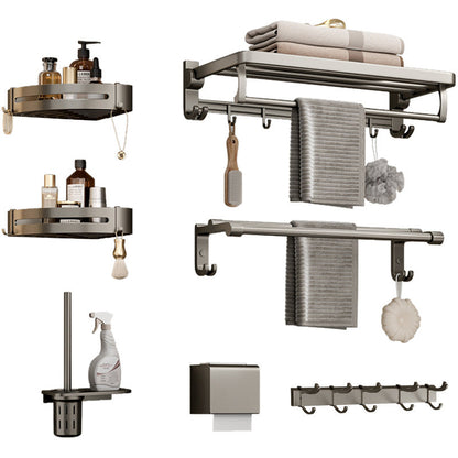 Rynx | Modern Bathroom Accessories Set in Gray with Bathroom Shelf/Towel Holder/Bathrobe Hook & Paper Holder