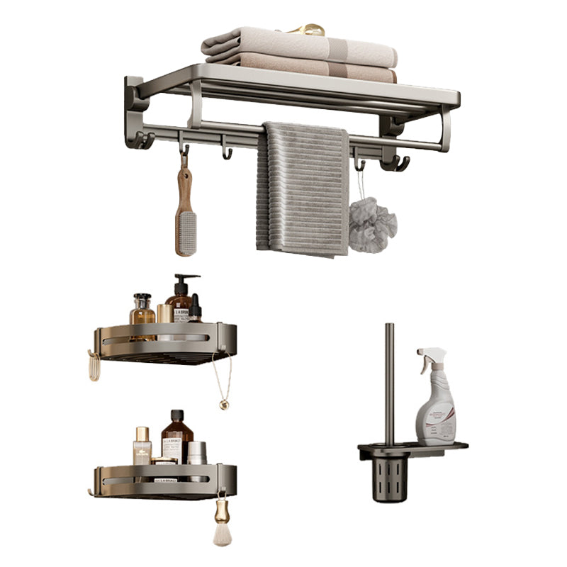 Rynx | Modern Bathroom Accessories Set in Gray with Bathroom Shelf/Towel Holder/Bathrobe Hook & Paper Holder