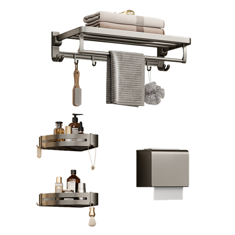Rynx | Modern Bathroom Accessories Set in Gray with Bathroom Shelf/Towel Holder/Bathrobe Hook & Paper Holder