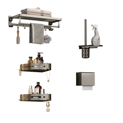 Rynx | Modern Bathroom Accessories Set in Gray with Bathroom Shelf/Towel Holder/Bathrobe Hook & Paper Holder