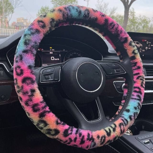 Rynx | Universal Plush Leopard Car Steering Wheel Cover