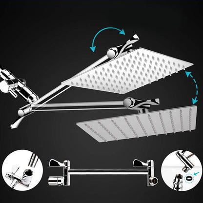 Rynx | Silver Dual Shower Head 3 Settings Medium Flow Wall Mounted Shower Head