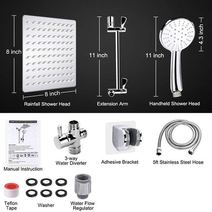 Rynx | Silver Dual Shower Head 3 Settings Medium Flow Wall Mounted Shower Head
