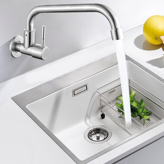 Rynx | Modern Bridge Water Faucet 304 Stainless Steel Knob Handle Swivel Spout Wall Mounted Faucet