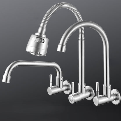 Rynx | Modern Bridge Water Faucet 304 Stainless Steel Knob Handle Swivel Spout Wall Mounted Faucet