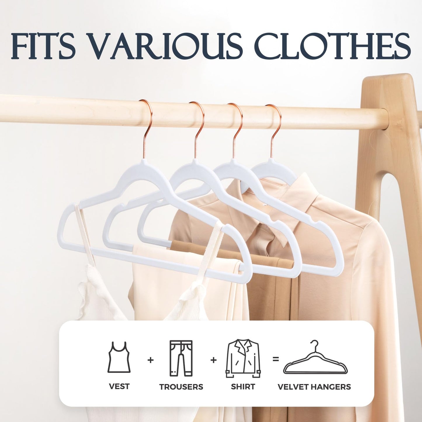 Rynx | 20/30/60 Pack Velvet Hangers - Premium Non-Slip Felt Hangers with Sturdy Black/White Finish - Heavy Duty Coat and Suit Hangers with Space-Saving 360° Rotating Rose Gold/Galvanized Metal Hook