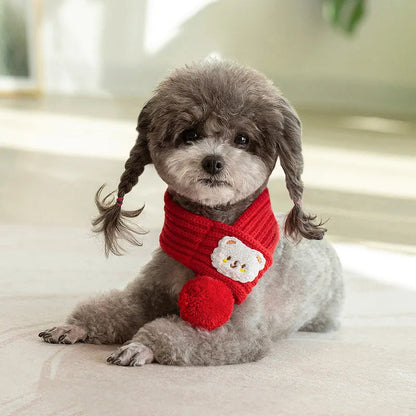 Rynx | Dog Knitted Scarf with Fuzzy Pompom - Winter Neck Warmer Bandana for Pets
