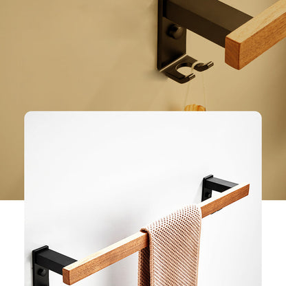 Rynx | Wood and Aluminum Bath Accessory Set Black Bathroom Accessory Kit