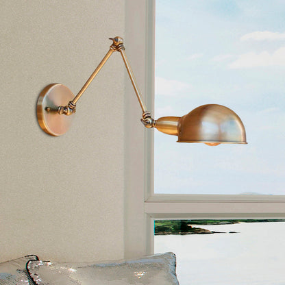 Rynx | Retro Dome Wall Lamp 1 Bulb Metal Wall Lighting with Swingarm in Brass/Chrome for Bathroom